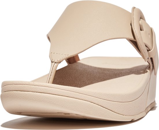 FitFlop Lulu Covered-Buckle Raw- Tongs à Edge en cuir BEIGE - Taille 38