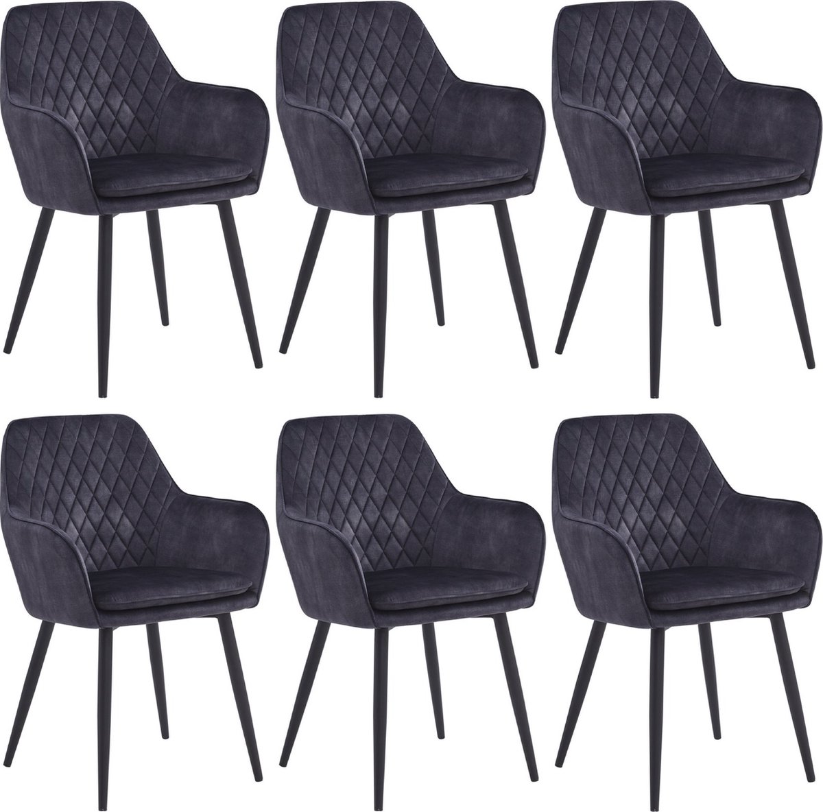 Colenis Laura Eetkamerstoel - Set Van 6 - Grijs - Adoré Velvet - Design - Industrieel - Met armleuning Antraciet;Adoré Velvet