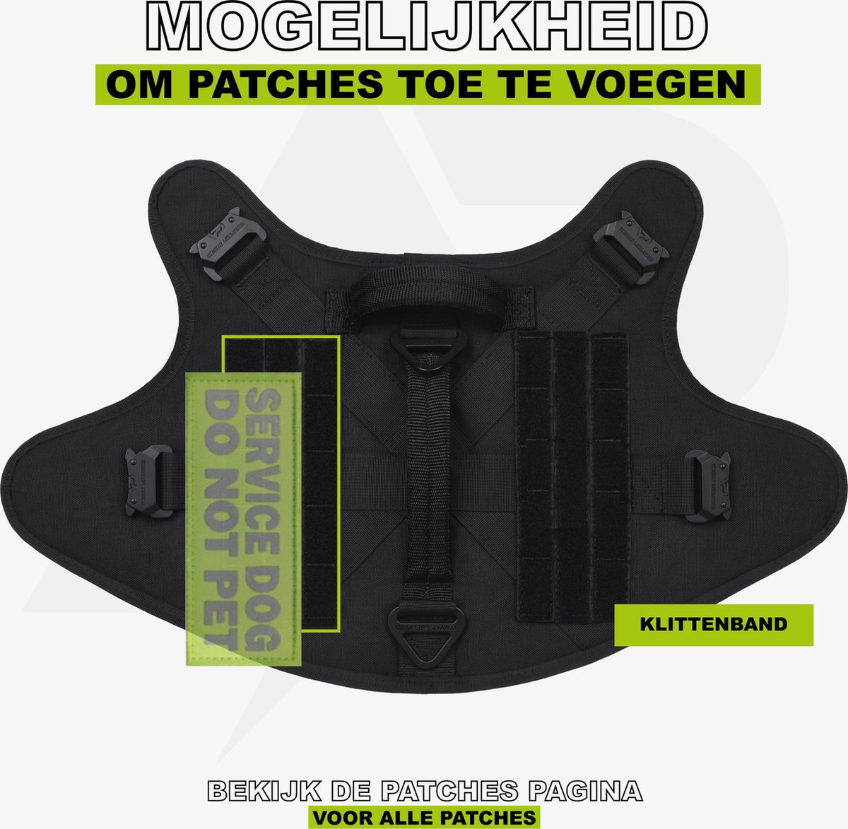 Piao hondentuig militaire hondenvest halsband met buidel en patch, geen trekken tactische hond vest voor grote hond, hulphond harnas voor training wandelen | NL