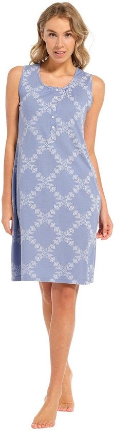 Pastunette doorknoop slaapkleed dames - blauw met print - 15241-312-1/519 - maat 50