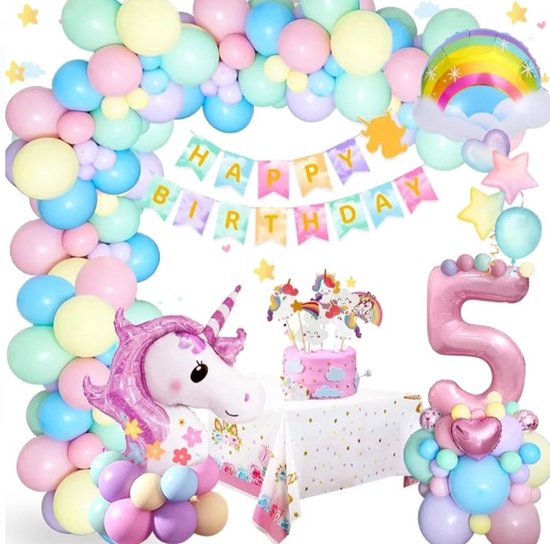 FeestmetJoep® Eenhoorn 5 jaar verjaardag versiering - Unicorn thema