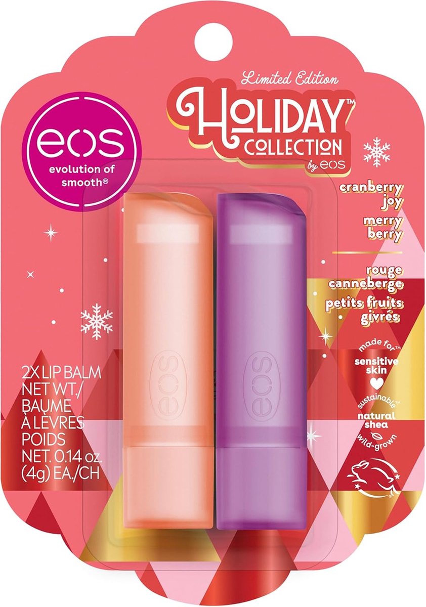 eos Limited Edition Lip Balm Sticks - Lippenbalsem - Lipverzorging - Hydratatie voor de hele dag - Cranberry Joy & Merry Berry