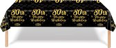 Tafelkleed 80 Jaar Verjaardag Versiering Tafelloper Plastic Tafelzeil Zwart Goud Feest Tafellaken Xl Formaat 137*274cm