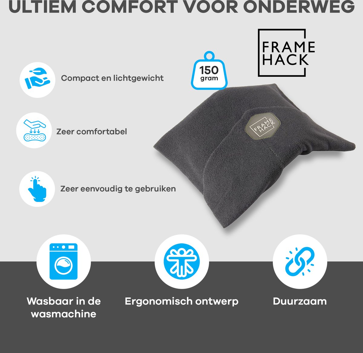 Zacht Travel Pillow Reiskussen - Neksteun Nek Support - Nekkussen - inclusief 3D slaapmasker & oordopjes – Grijs