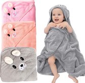 Babyhanddoek met capuchon, 3 stuks, babyhanddoek met capuchon, gepersonaliseerde babyhanddoek met oren, badhanddoek met capuchon voor pasgeborenen, 80 x 80 cm (lichtroze + oranje + lichtgrijs)