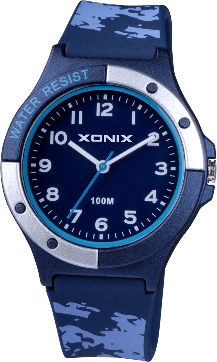 Xonix ABN-106 - Horloge - Analoog - Mannen - Heren - Siliconen band - ABS - Cijfers - Waterdicht - DonkerBlauw - LichtBlauw- Grijs - Wit - 10 ATM