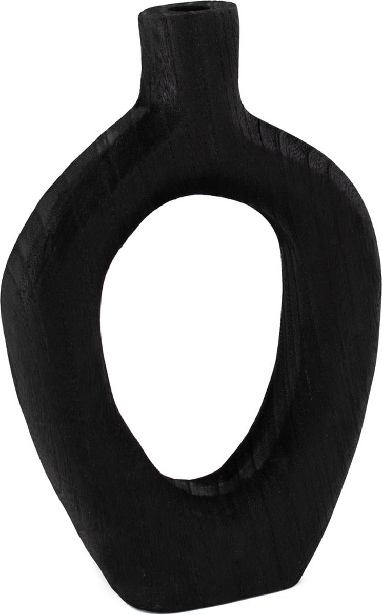 homebound by ky Houten donut vaas zwart | 17,5x5x27,5cm | vaas zwart hout donut