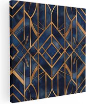 Artaza Canvas Schilderij Art Decopatroon in Blauw en Goud - 30x30 - Klein - Foto Op Canvas - Canvas Print