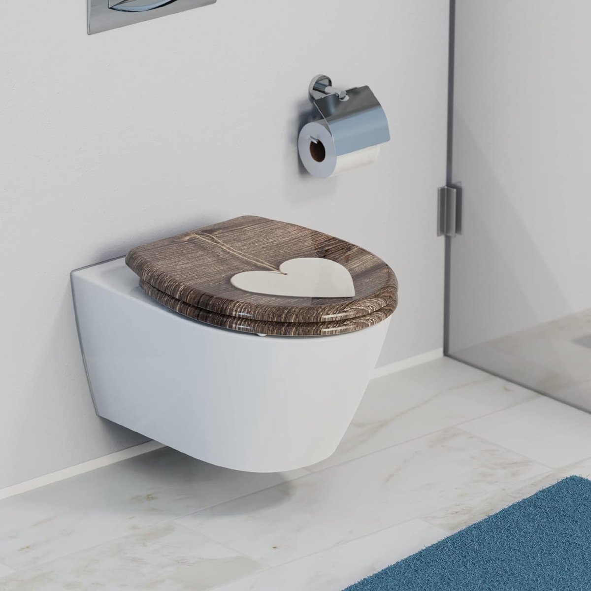 Goedkoopste WOOD HEART 82377 Toiletbril van Duroplast, met softclosemechanisme en snelsluiting voor eenvoudige reiniging, maximale belasting van de toiletbril 150 kg, motief Hart