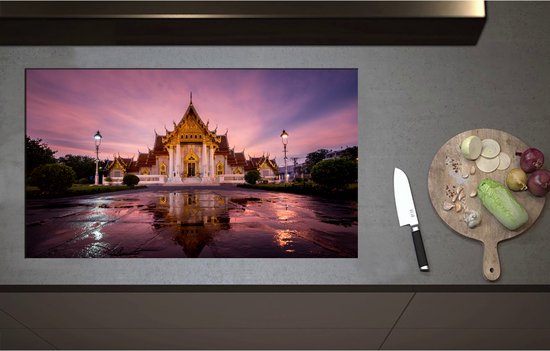 Foto: Inductieplaat beschermer boeddhistische wat benchamabophit tempel met gouden details in bangkok thailand 90x52 cm 2 mm dik inductie beschermer bescherming inductiekookplaat kookplaat beschermer van zwart vinyl