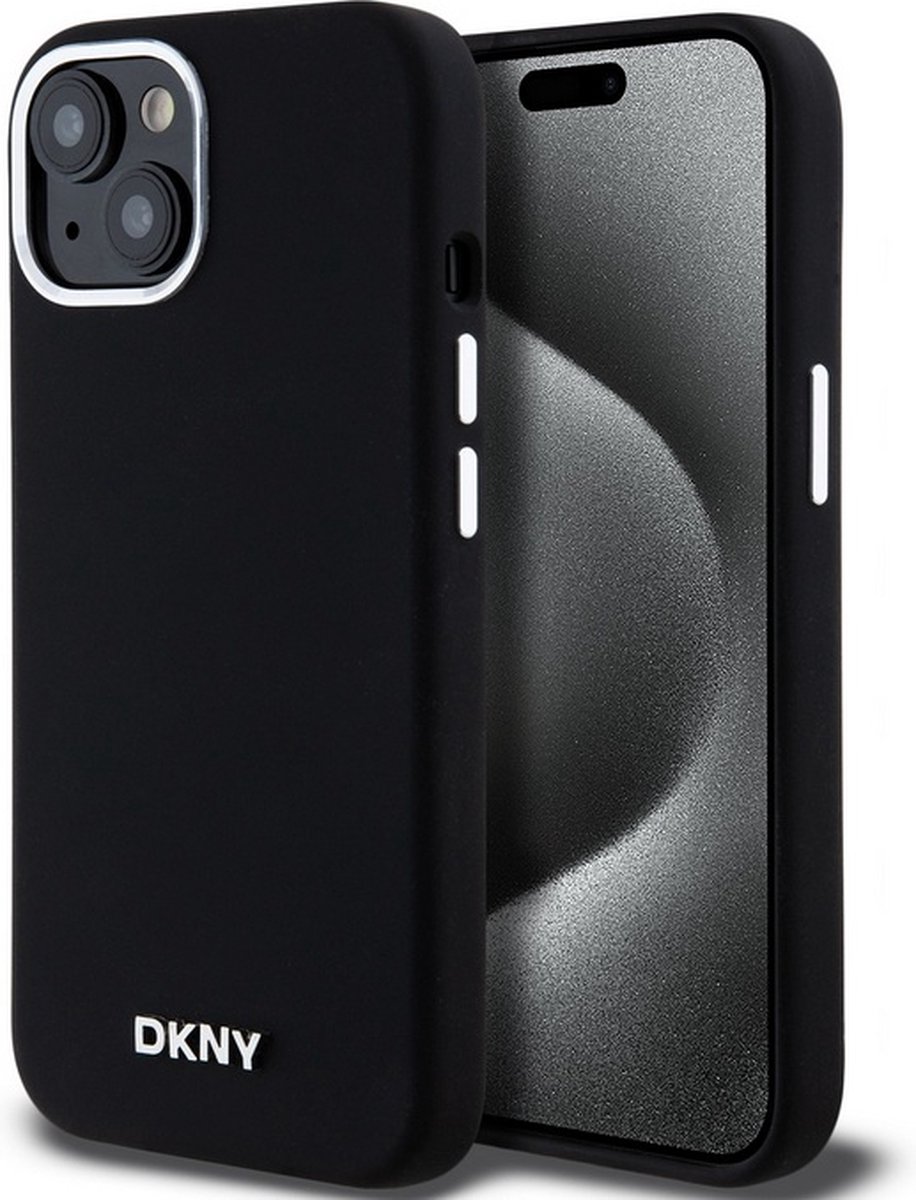 DKNY Silicone Metal Logo Back Case (MagSafe Compatible) - Geschikt voor Apple iPhone 15 (6.1") - Zwart