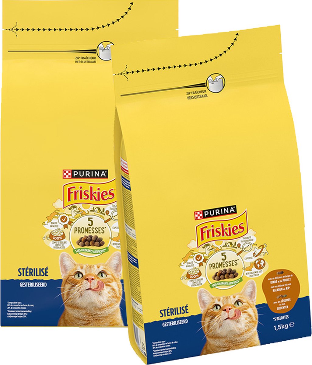 Friskies droogvoer voor katten - kalkoen & kip - gesteriliseerde katten - 2 x 1500g
