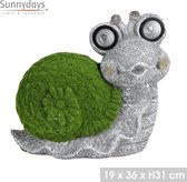 tuin figuur- SOLAR MOOD SNAIL SOLAR LED IN MAGNESIA EN FLOCKING GRASS 36X19XH31CM