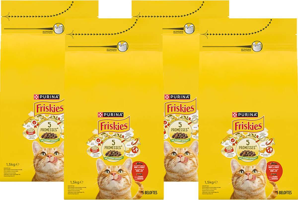 Friskies droogvoer voor katten - rund, kip & groenten - 4 x 1500g