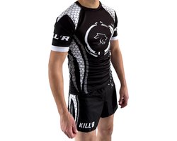 Rashguard - MMA / Kickboks Shirt - Vechtsport Kleding - Sport T-Shirt Zwart Wit