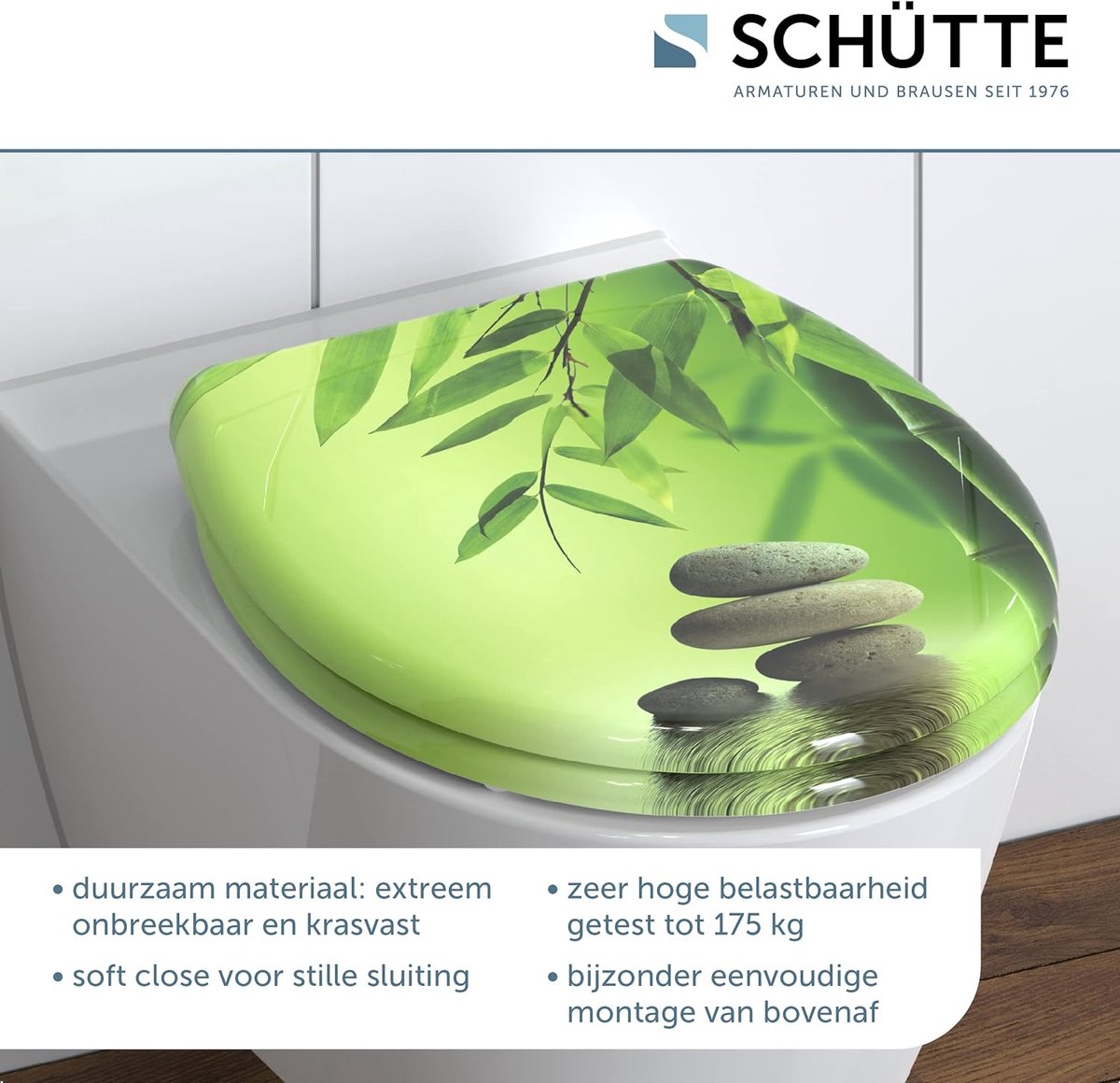 Goedkoopste Wc-bril Duroplast Green Garden, toiletbril met softclosemechanisme en snelsluiting voor eenvoudige reiniging, max. belasting van de wc-bril 150 kg, motief stenen 82365