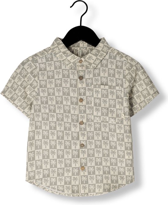 Rylee + Cru Collared Short Sleeve Shirt Palm Check Jongens - Vrijetijds blouse - Taupe