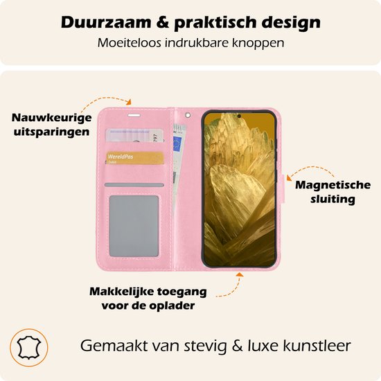 Étui adapté pour Google Pixel 8a Cover Bookcase Flipcase Book Cover - Étui adapté pour Google Pixel 8a Case Book Case - Rose clair