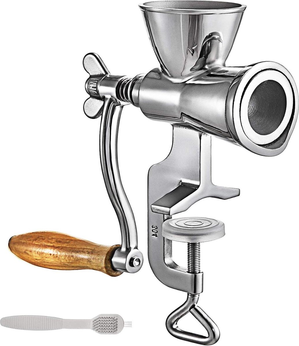 Bol.com Handmatige Graanmolen van RVS Klem Ontwerp Handmatige Koffiebonenmolen voor op het AanrechtHand Crank Tarwemolen met Hou... aanbieding