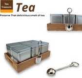 Tea Treasure Plateau zilver - Theeplateau - Theedoos - Theeblikken - Maatschep - Losse thee - Theebeleving - Geschenkset