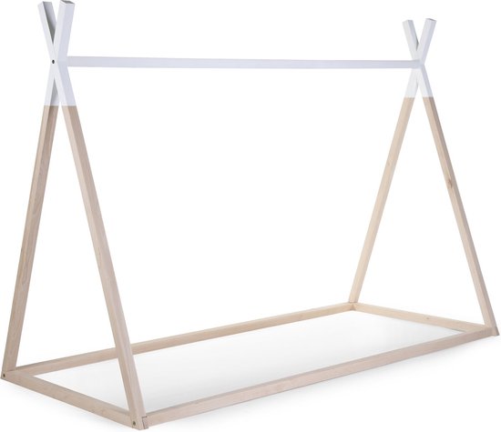 Childhome Tipi Bed – 90x200 cm – Hout – Naturel/Wit – Kinderbed in Tentstijl – Massief Hout