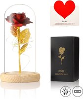 Liefdes Cadeau Rozen - Eeuwige Roos - Rood / Gouden Roos in glas stolp met LED Verlichting - Romantisch Cadeau voor vrouw, vriendin, haar, moeder - Verjaardag - Huwelijk - Kerst - Kunstbloemen - Moederdag Cadeautje