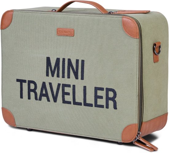 Childhome Mini Traveller Kinderkoffer – 40x30x15 cm – Kaki – Valies – Stoer Design met Draagriem en Naamlabel