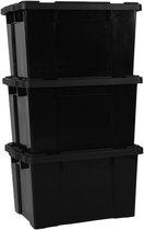 Opbergbox Robuste IRIS Ohyama Powerbox - 68L - Plastique 100% Recyclé - Zwart - Set de 3
