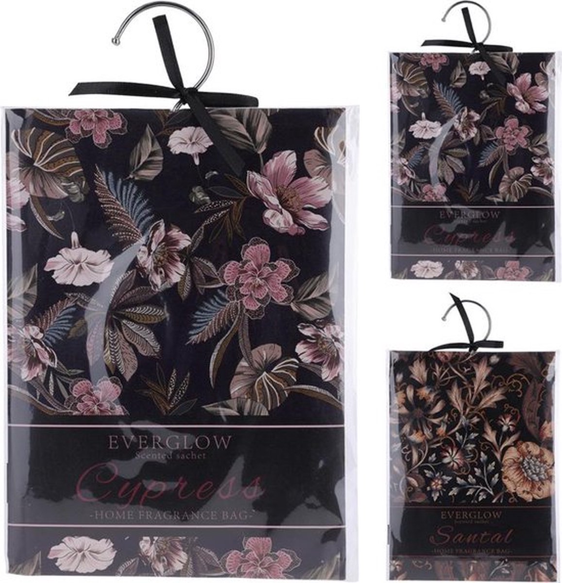 Geurzakje - 0everglow zwart met bloemen - assorti - 3 stuks - geurzakjes voor kledingkast - geurzakjes