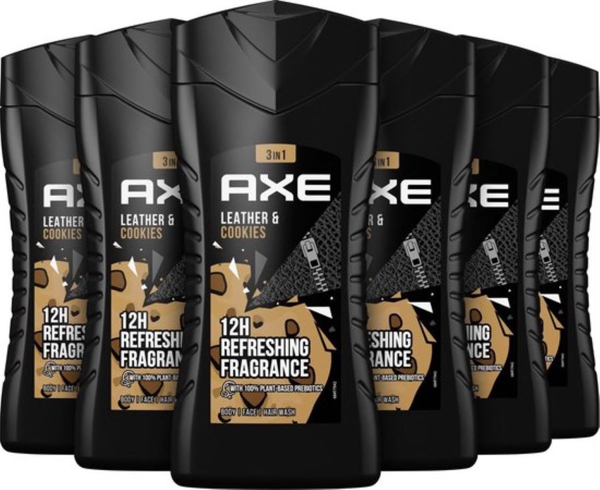 Goedkoopste Axe Leather & Cookies 3-in-1 Douchegel - 6 x 250 ml - Voordeelverpakking