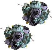 Bouquets de pivoines artificielles 2 pièces, pivoines en soie réalistes pour décoration de fête de mariage à domicile (bleu), fleurs sèches