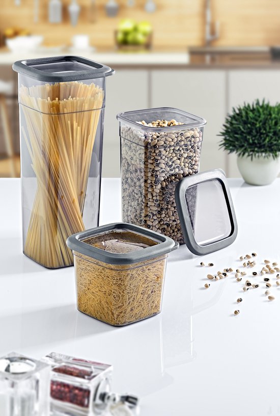 Set de Bocaux de conservation de Bidons alimentaires 12 pièces Bocaux de conservation en plastique anthracite avec couvercle Récipient pour aliments frais Bocaux de conservation hermétiques Congélateur empilable