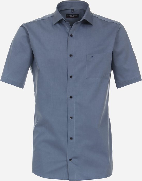 CASA MODA modern fit overhemd - korte mouw - popeline - blauw - Strijkvriendelijk - Boordmaat: 46