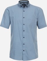 Redmond comfort fit overhemd - korte mouw - popeline - blauw dessin - Strijkvriendelijk - Boordmaat: 43/44