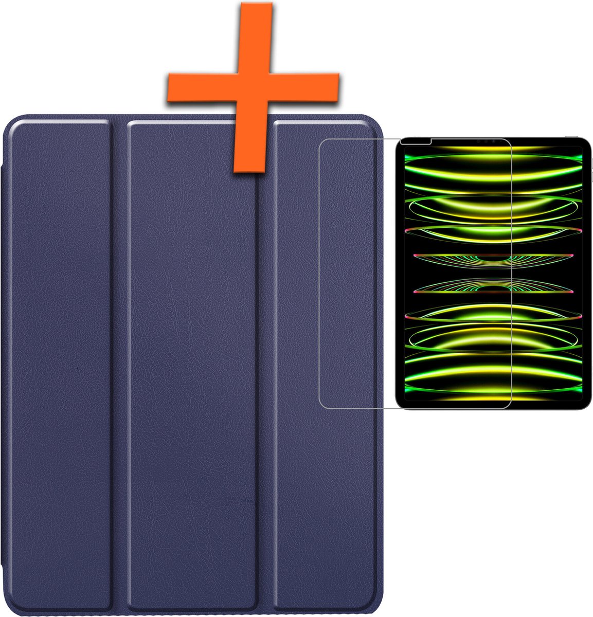 Hoesje - Geschikt voor Apple iPad Pro (2024/2025) - 11 inch - Met Screenprotector - Trifold Bookcase - Hard Cover Case - Met Uitsparing Geschikt voor Apple Pencil - Hardcover Book - Tablet Hoes - Donkerblauw