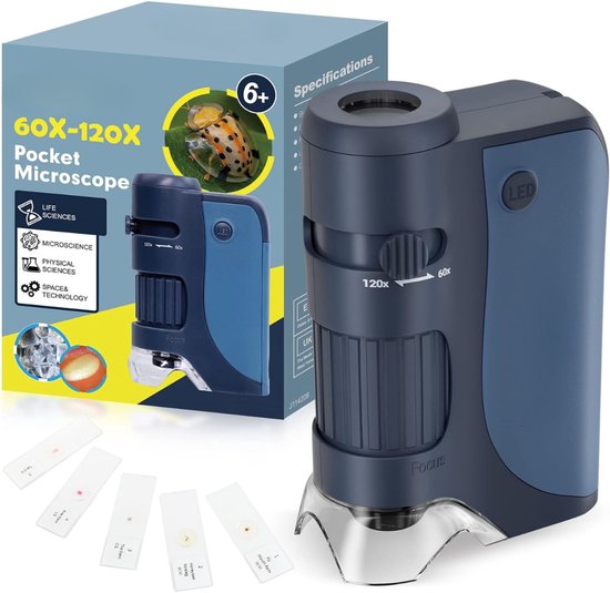 LAKWAR Mini microscope de poche 60x-120x pour enfants et adultes, microscope portable à main avec lames de microscope, miniscope portable pour enfants étudiants école éducation scientifique LAKWAR Mini microscope de poche 60x-120x pour enfants et adultes, microscope portable à main avec lames de microscope, miniscope portable pour enfants étudiants école éducation scientifique