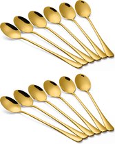 Alheco 12 lange ovale lepels – Latte macchiato – Dessertlepels set – 19,5cm – Sorbetlepels – IJslepels - Theelepels - Goud