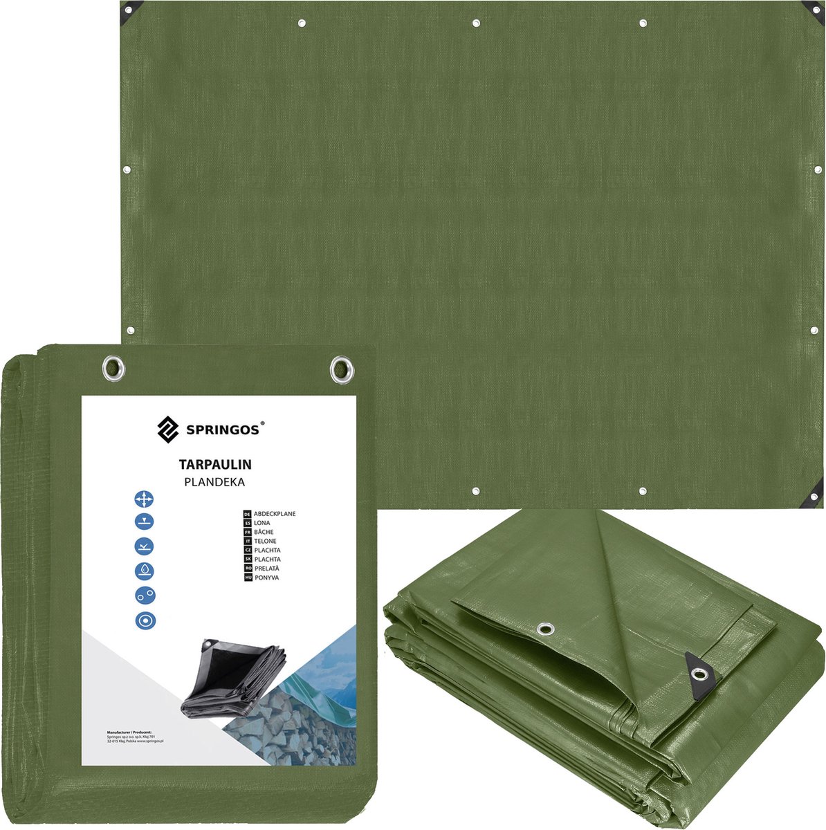 Springos Afdekzeil | Dekzeil | Zeildoek | Waterdicht | PVC | 3 x 4 m | 120 g/m2 | Groen