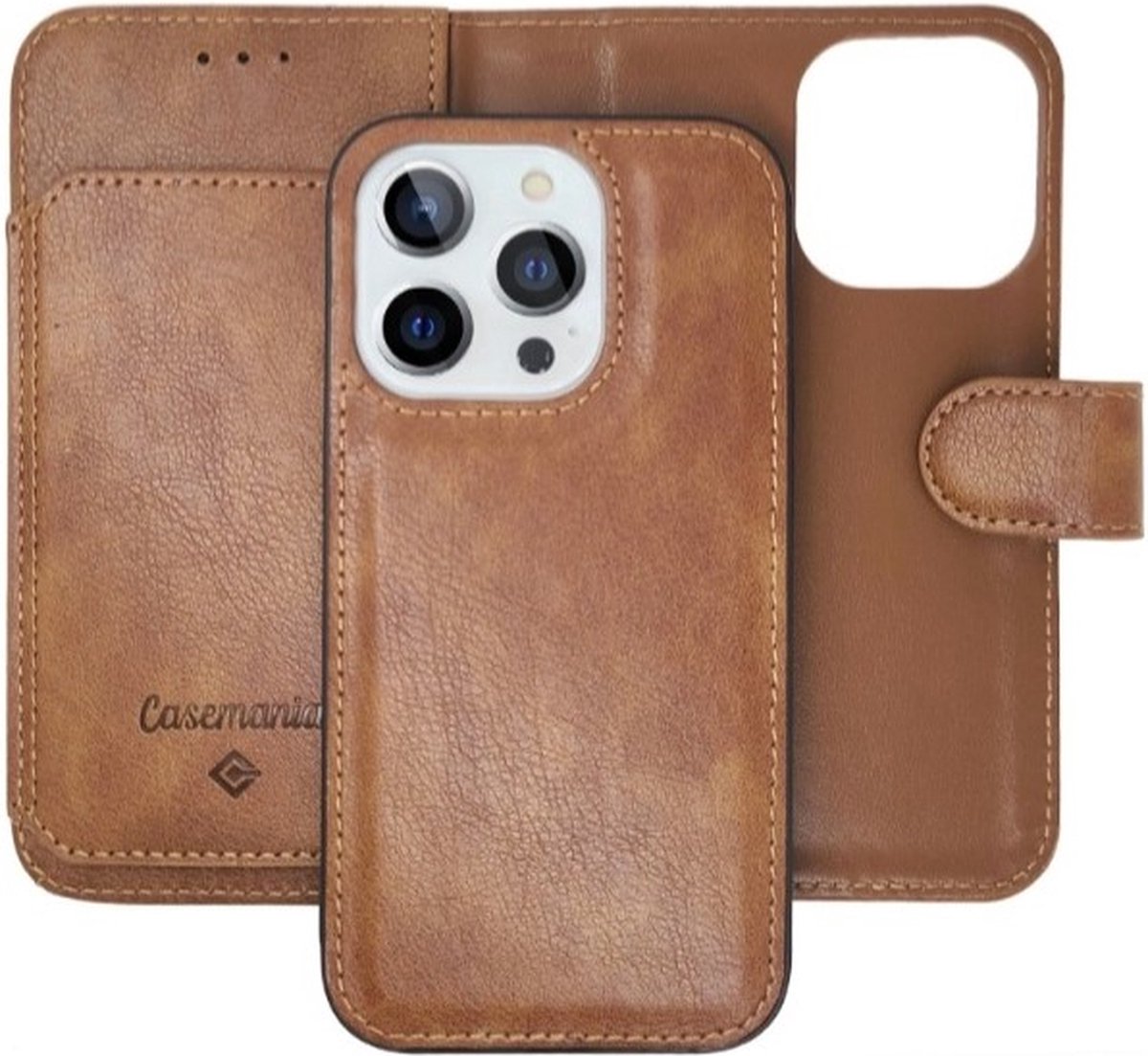 Casemania - iPhone 13 Pro - Bookcase incl. Pasjeshouder - Bruin