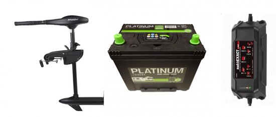 Fluistermotor 30 Lbs 12V voor boot, 110Ah accu + 5Ah acculader, traploos instelbaar, zoet & zout water