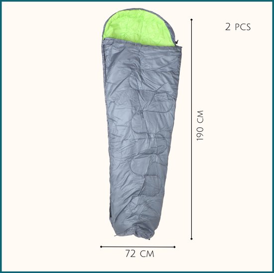 HIXA Mummy Slaapzakken Volwassenen - Grijs - Groen - 2 stuks - 210x80cm - Polyester van HIXA — afbeelding 2