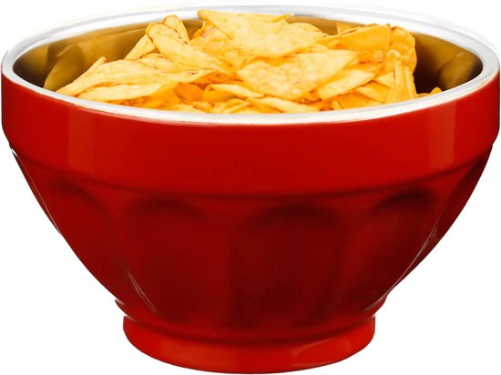 5Five Bols/plats à soupe - 1x - Colorama - céramique - D14 x H9 cm - rouge - Empilable - Décoration nervurée