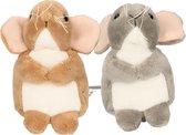 Teddy Hermann Knuffeldier Muizen - 2x stuks - zachte pluche stof - grijs/bruin -11 cm