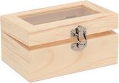 Glorex hobby kistje met sluiting en glazen deksel - hout - 15 x 10 x 8 cm - Sieraden/spulletjes/sleutels - Opberg kistjes