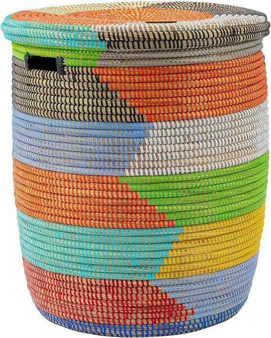 Panier Tressé Rond Avec Couvercle Yaadu – Organisateur Multifonction Étagère, Plastique Recyclé & Herbe Naturelle