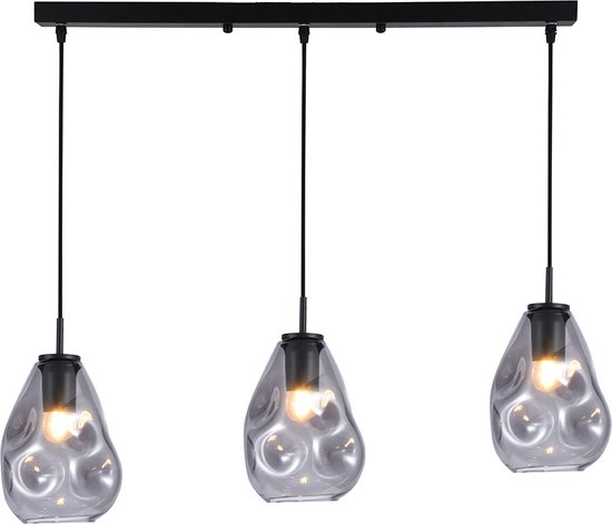 Olucia Evito - Design Hanglamp - 3L - Glas/Metaal - Grijs;Zwart - Rechthoek