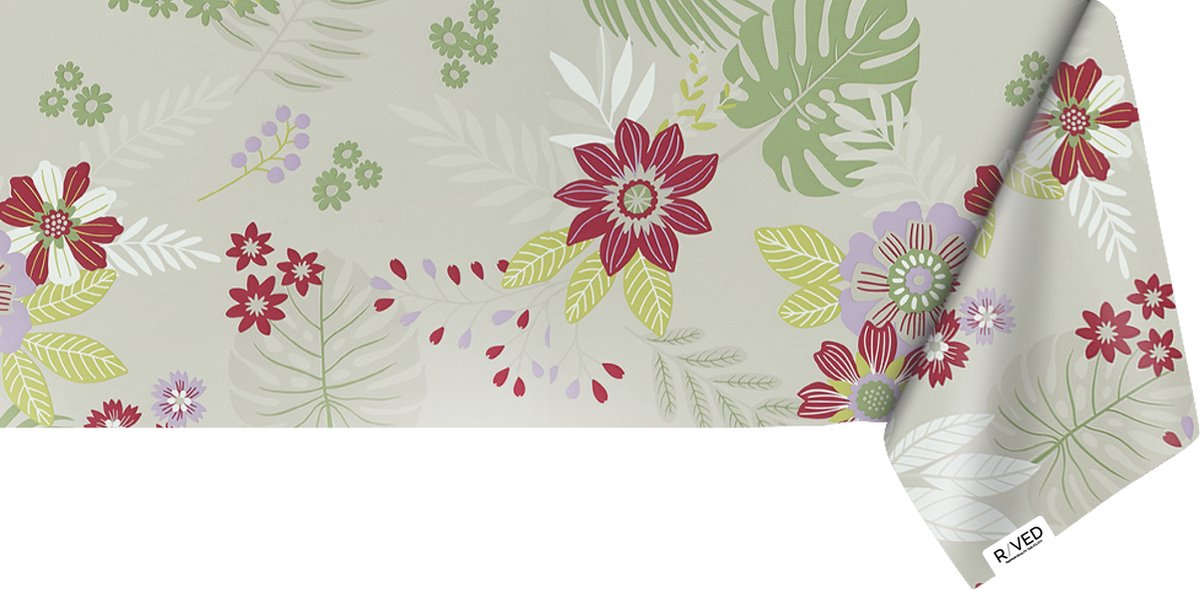 Raved Tafelzeil – 140 cm x 50 cm – Wilde Bloemen Groen – PVC – Afwasbaar