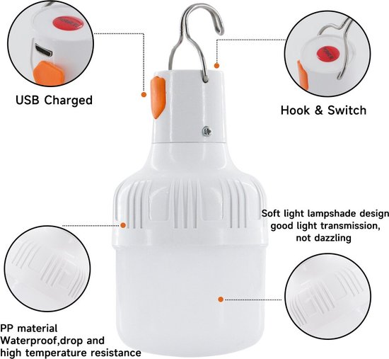 2stuks Kampeerlamp Led Lamp- Tentlamp - Oplaadbare Kampeerlamp met Usb-Kabel - Buitenlantaarn voor Terras/Tuin/Veranda - Noodverlichting Binnen en Buitengebruik - Kleur Wit van Svensky — afbeelding 3