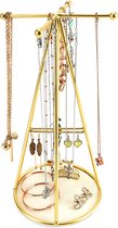 Belle Vous Gouden Pyramide Sieraden Houder Display Standaard met Ronde Basis - H29 cm - Hangende Organizer Boom/Toren - Metalen Opslag Rek voor Kettingen, Armbanden, Ringen & Oorbellen