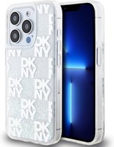 DKNY Liquid Glitter Checkered Pattern Back Case - Geschikt voor Apple iPhone 15 Pro (6.1") - Wit